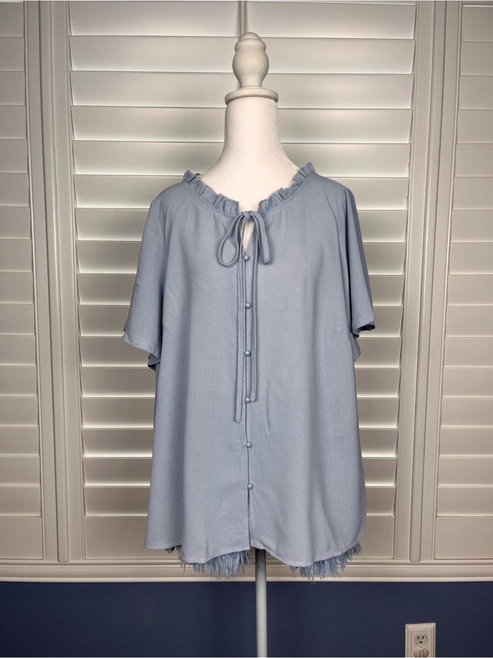 SHEIN Pastel Blue Ruffle Tie-Neck Flowy Blouse Size 2XL